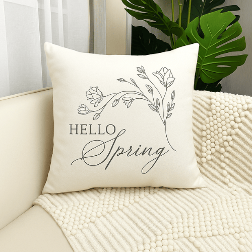 Hello Spring Floral, Charcoal Design on Oatmeal Background