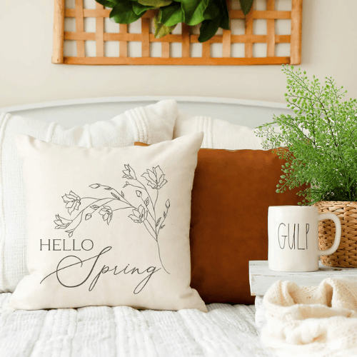Hello Spring Floral, Charcoal Design on Oatmeal Background
