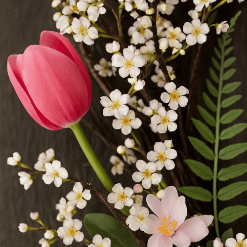 Spring Blossom Wreath, 26-Inch Diameter with White Berries, Pink Tulips, and Lush Greenery