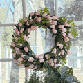 Real-Touch Pink Tulip Wreath, 22-Inch Diameter with Lifelike Faux Flowers and Lush Greenery