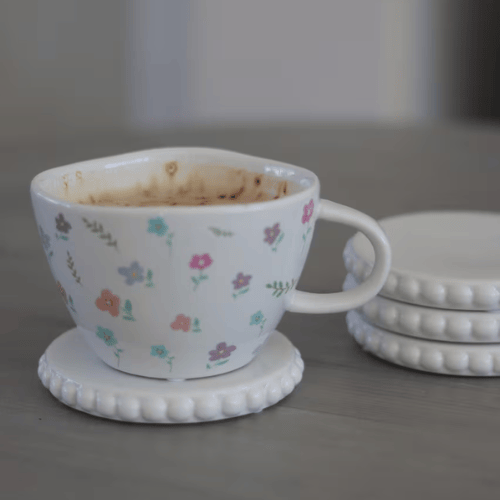 Irregular Shape Floral Mug, 400ml Capacity with Pretty Design