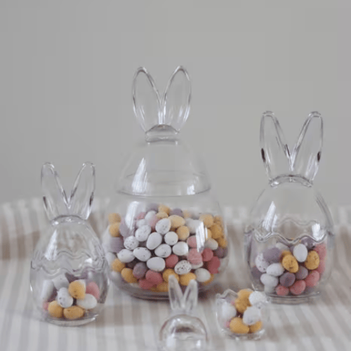 Easter Bunny Glass Jar, Fluted Design with Clear Lid for Spring Decor