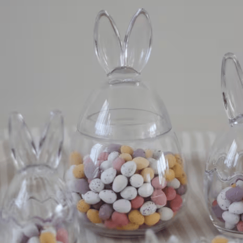 Easter Bunny Glass Jar, Fluted Design with Clear Lid for Spring Decor