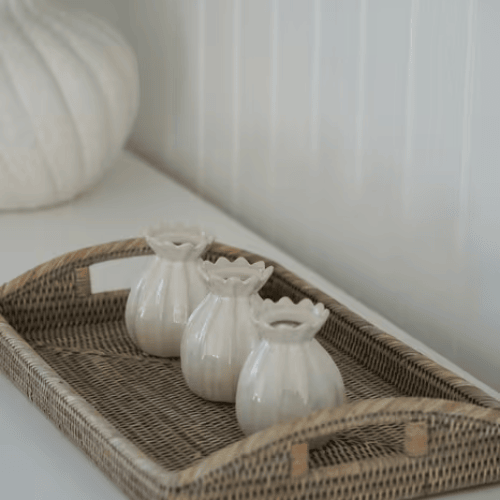 Set of 3 Petal Mini Ceramic Vases, White Stoneware for Elegant Floral Displays