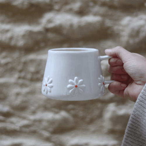 Spring Floral Wrap-Around Mug, Stoneware with Vibrant Embossed Design