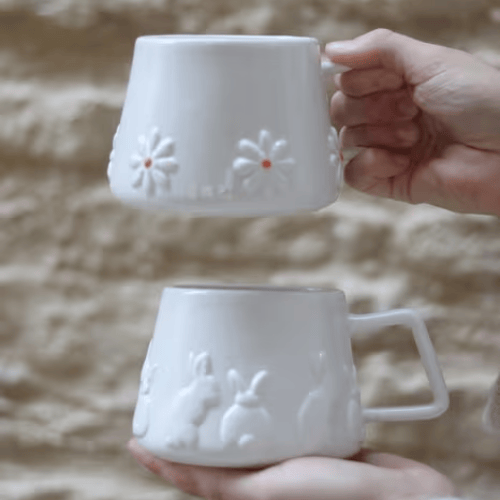 Spring Floral Wrap-Around Mug, Stoneware with Vibrant Embossed Design