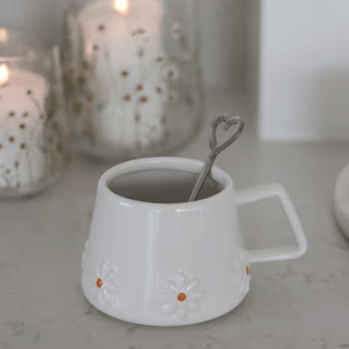 Spring Floral Wrap-Around Mug, Stoneware with Vibrant Embossed Design