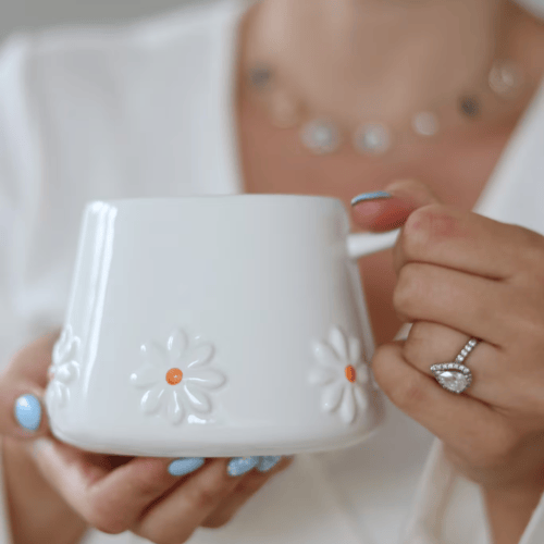 Spring Floral Wrap-Around Mug, Stoneware with Vibrant Embossed Design