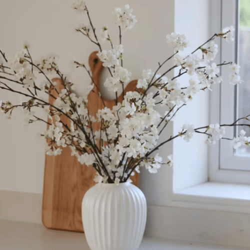 Faux Cherry Blossom Stem, Delicate White Blossoms with Realistic Branching for Spring Decor