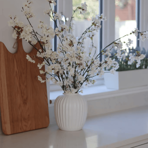 Faux Cherry Blossom Stem, Delicate White Blossoms with Realistic Branching for Spring Decor