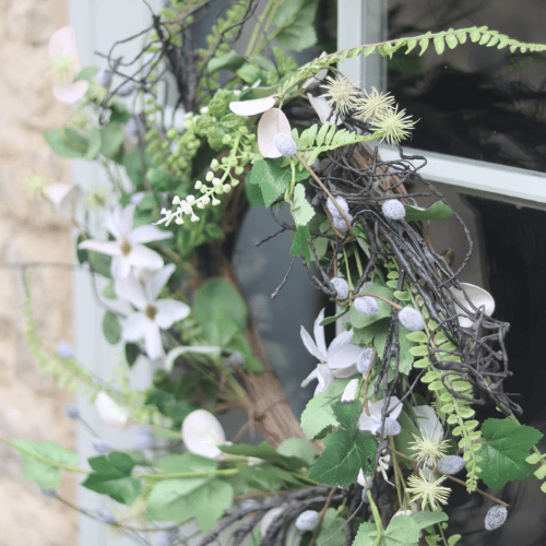 Spring Flowers Wreath, Handcrafted with Faux Flowers and Realistic Foliage for Year-Round Elegance