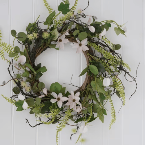 Spring Flowers Wreath, Handcrafted with Faux Flowers and Realistic Foliage for Year-Round Elegance