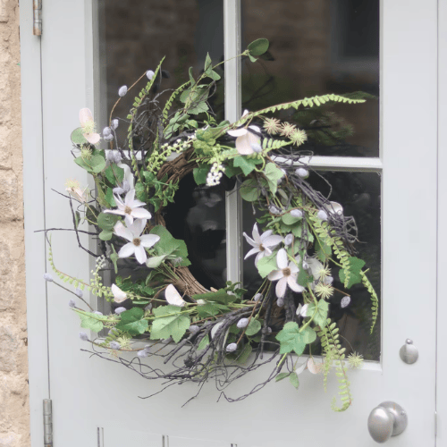Spring Flowers Wreath, Handcrafted with Faux Flowers and Realistic Foliage for Year-Round Elegance