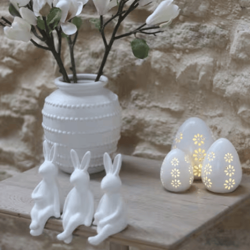3-Piece LED Easter Egg Set, Floral Cut-Out Detail with Matt White Finish