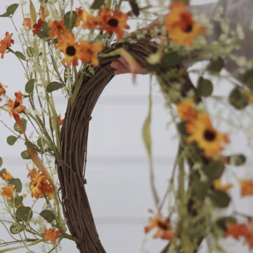 Summer Wildflower Wreath, Vibrant Orange Tones with Realistic Blooms for Exterior Door or Decor