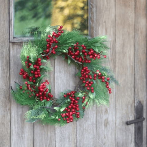 Red Berry Pine Wreath, Large Door Wreath with a Vibrant Winter Theme
