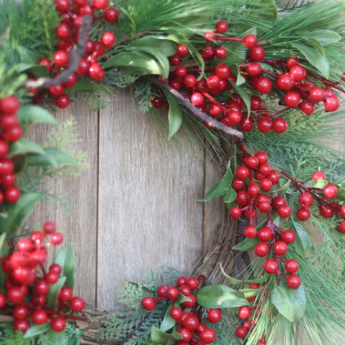 Red Berry Pine Wreath, Large Door Wreath with a Vibrant Winter Theme