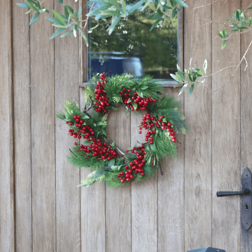 Red Berry Pine Wreath, Large Door Wreath with a Vibrant Winter Theme