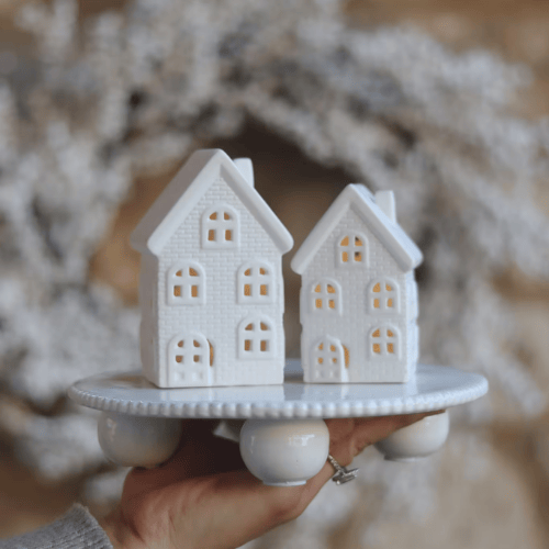 Cosy LED Winter Houses, Set of 2 with Intricate Detailing and Warm Glow