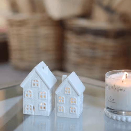Cosy LED Winter Houses, Set of 2 with Intricate Detailing and Warm Glow