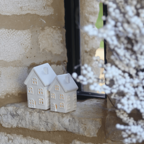 Cosy LED Winter Houses, Set of 2 with Intricate Detailing and Warm Glow