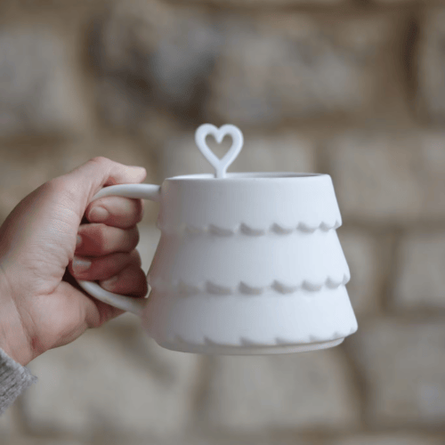 Ceramic Scalloped Christmas Tree Mug, Festive Design with Matching Items Available