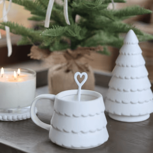 Ceramic Scalloped Christmas Tree Mug, Festive Design with Matching Items Available