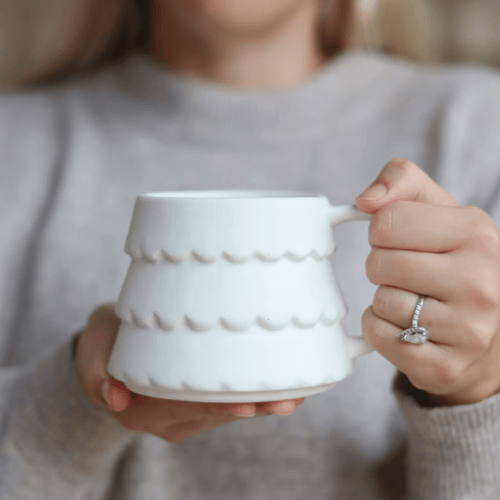 Ceramic Scalloped Christmas Tree Mug, Festive Design with Matching Items Available