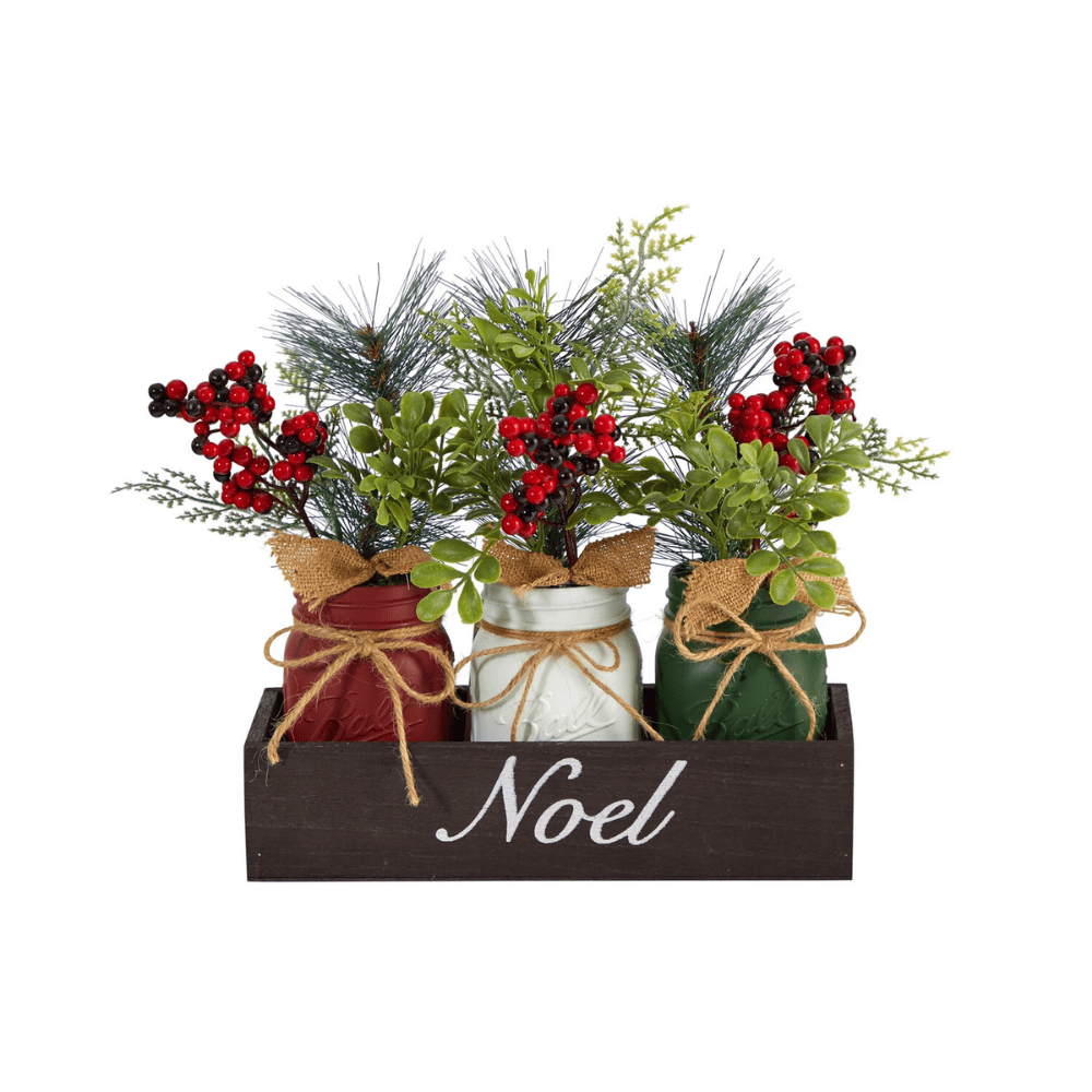 12in Holiday Noel Tray with Pine and Berries Three Piece Jars