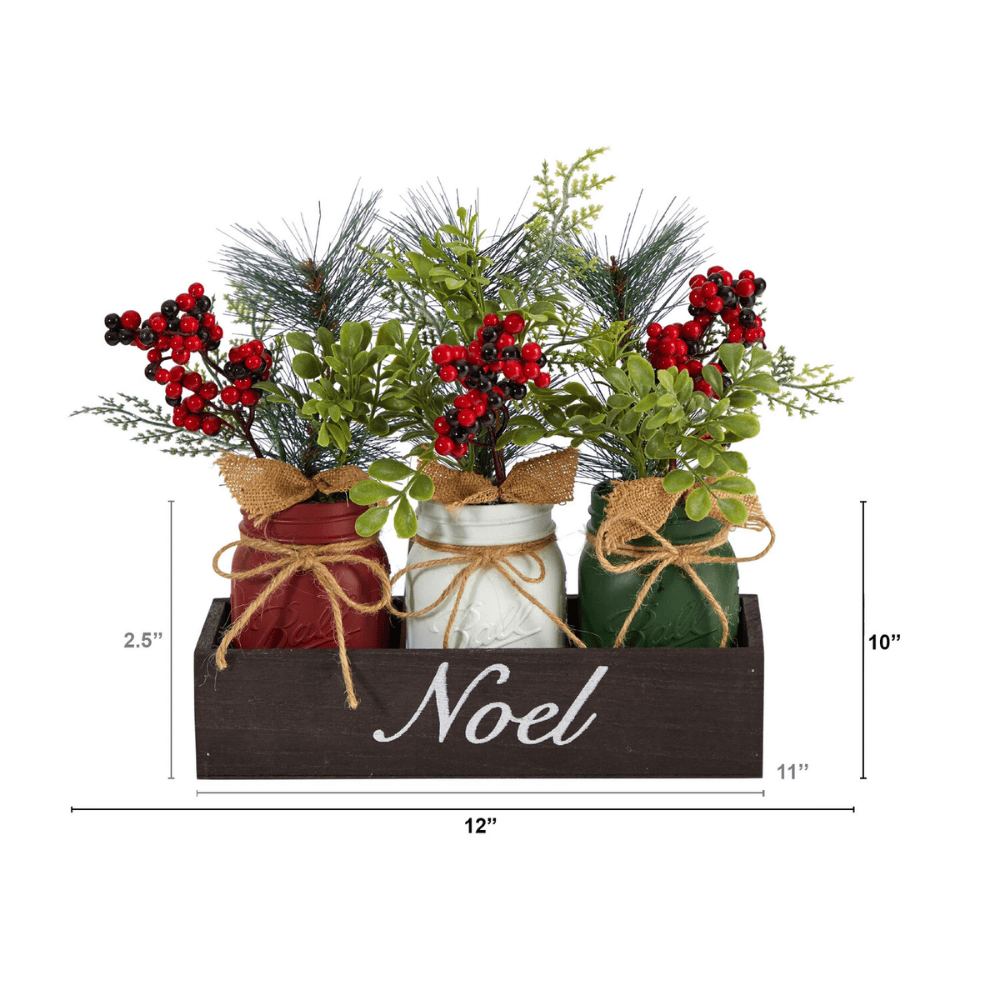 12in Holiday Noel Tray with Pine and Berries Three Piece Jars