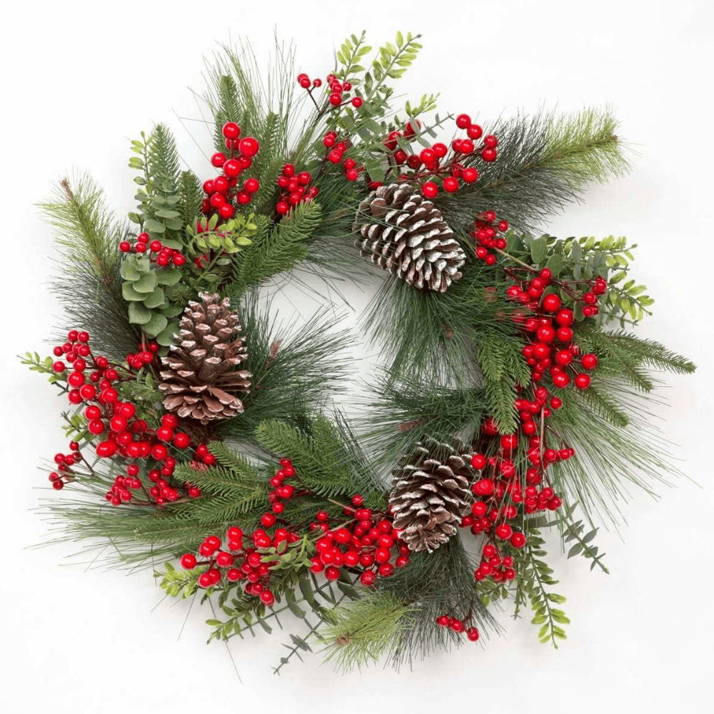 LED Christmas Wreath and Garland with Berries & Cones