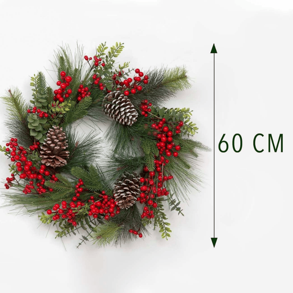 LED Christmas Wreath and Garland with Berries & Cones