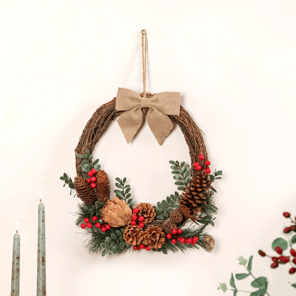 Eco-Friendly Berry Bow Rustic Christmas Decorative Wreath