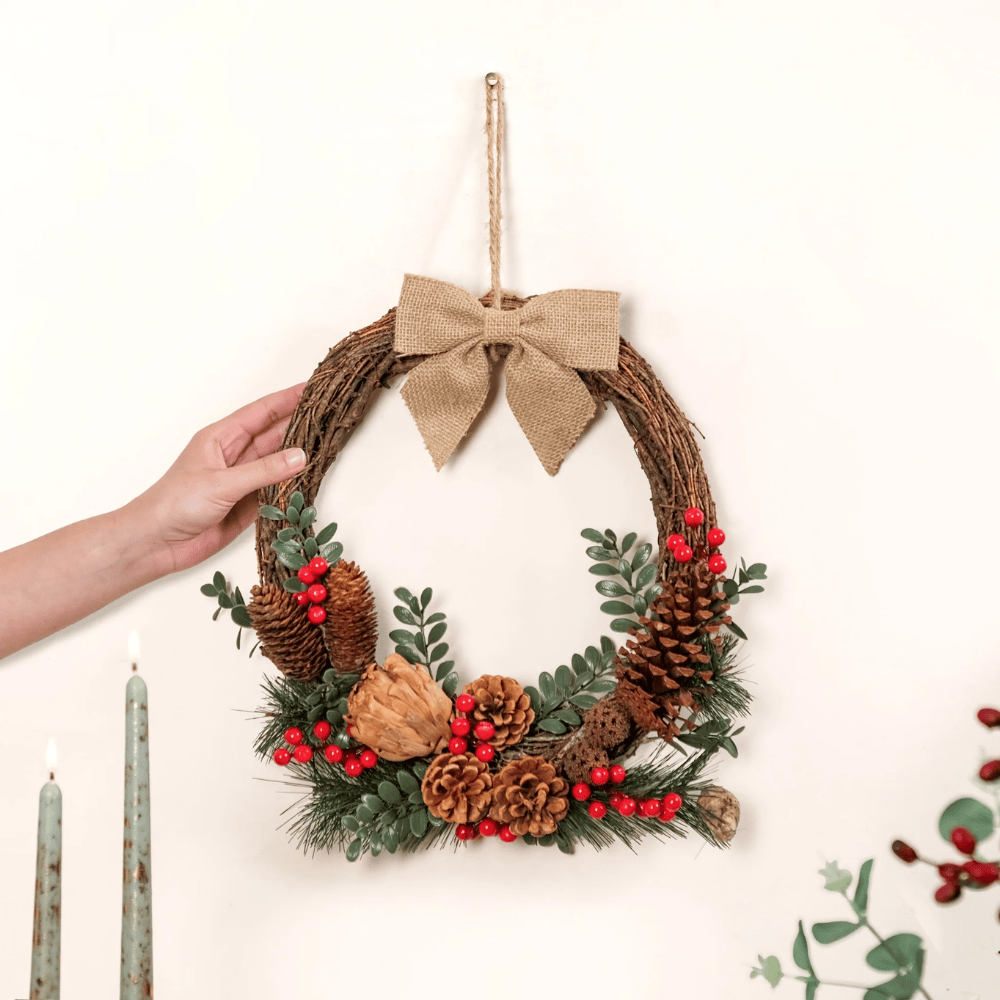 Eco-Friendly Berry Bow Rustic Christmas Decorative Wreath