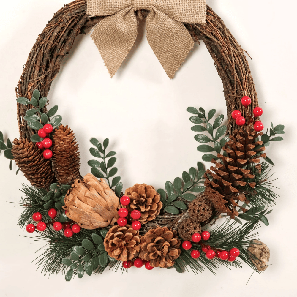 Eco-Friendly Berry Bow Rustic Christmas Decorative Wreath
