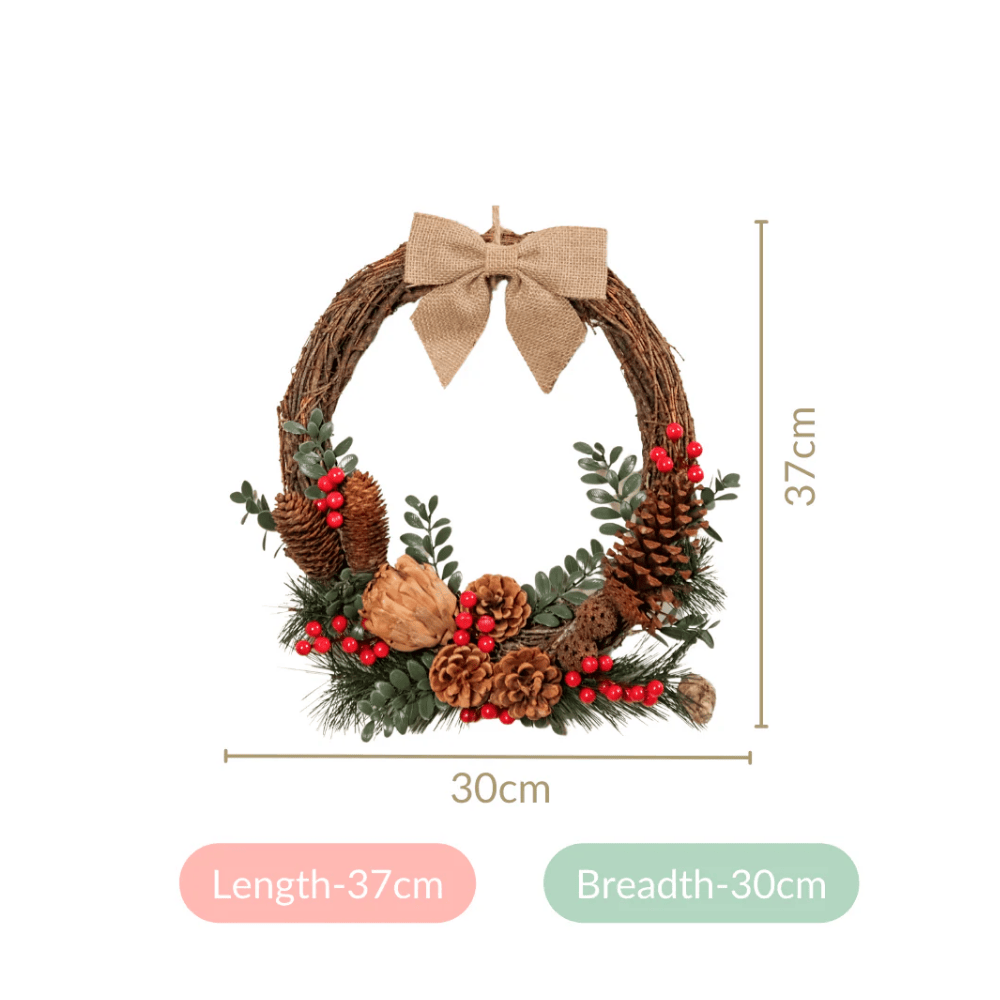 Eco-Friendly Berry Bow Rustic Christmas Decorative Wreath