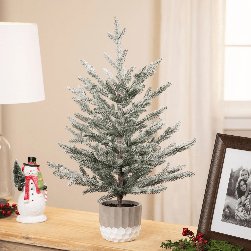 26" Potted Mini Snowy Artificial Christmas Tree