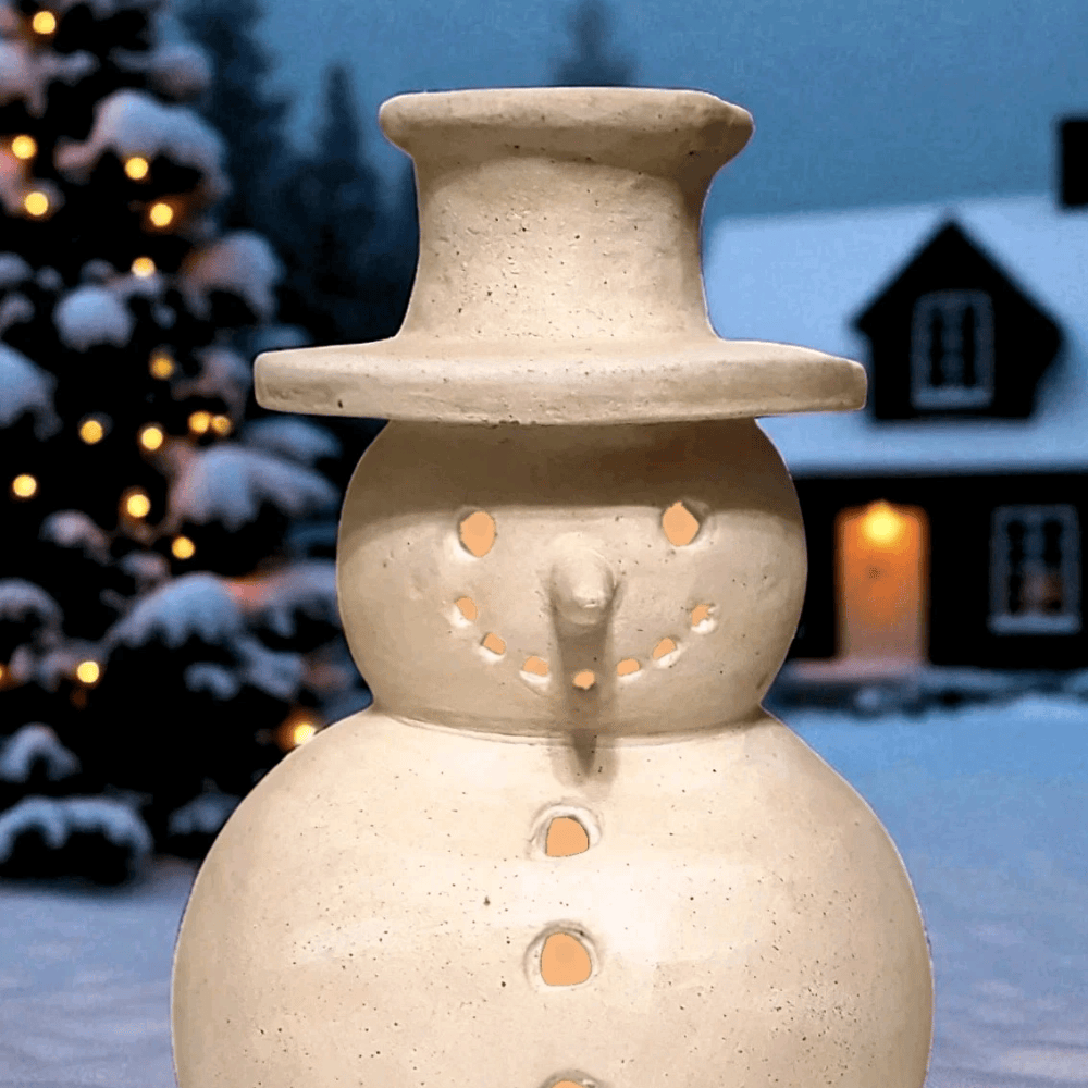 15" Large Terracotta Snowman Christmas Luminary Decor