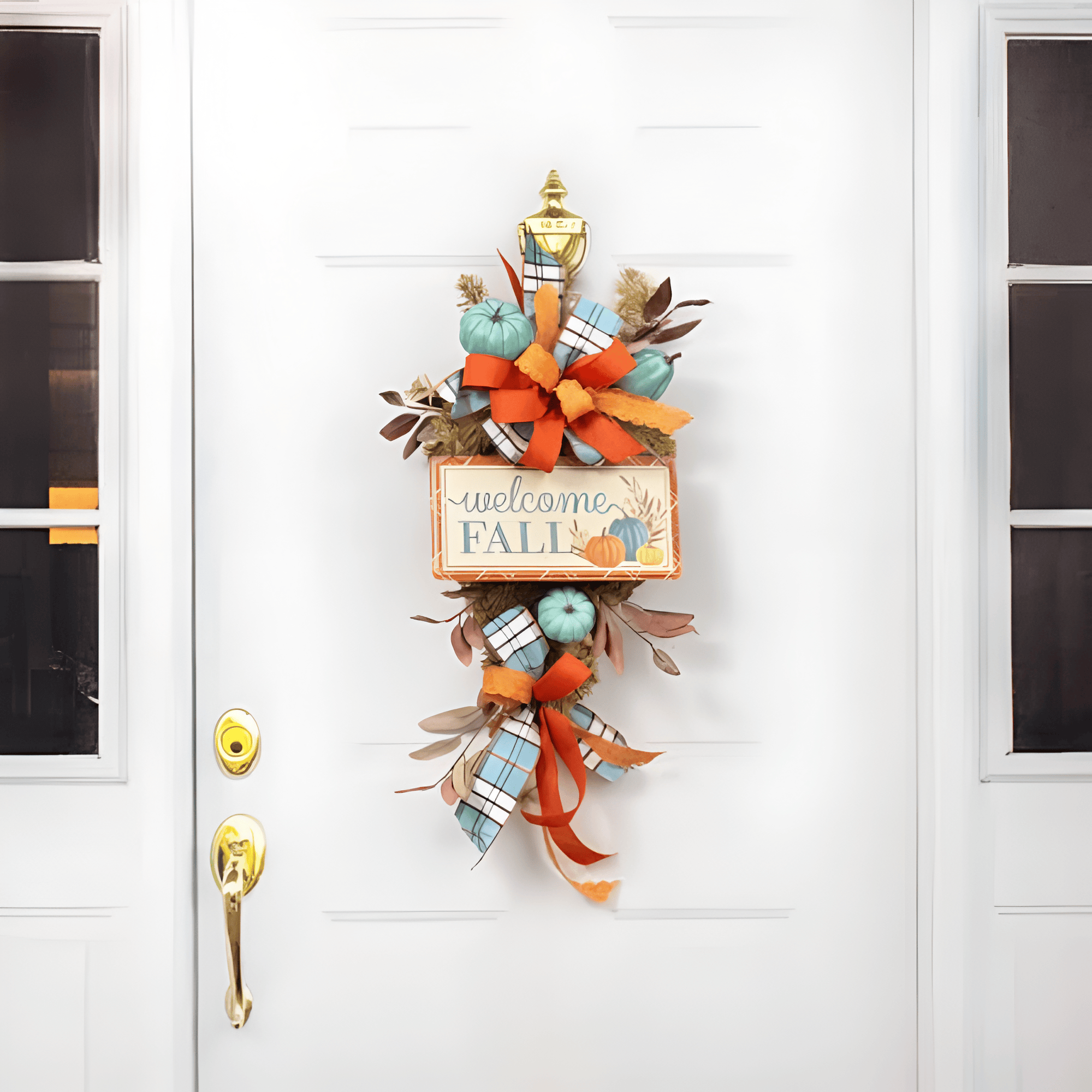 12" Welcome Fall Tin Sign with Pumpkins and Leaves