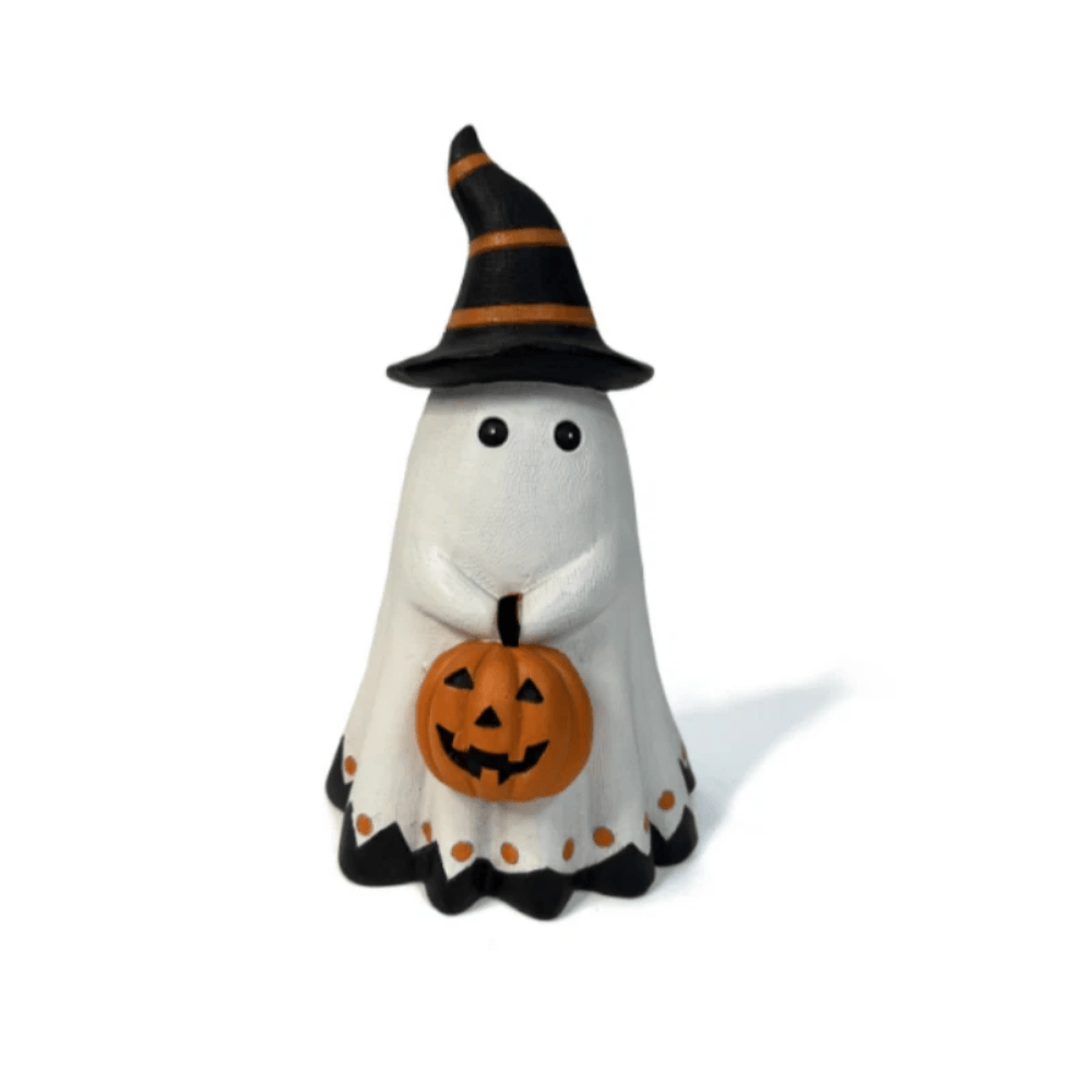 Cute Halloween White Ghost with Pumpkin Tabletop Figurine