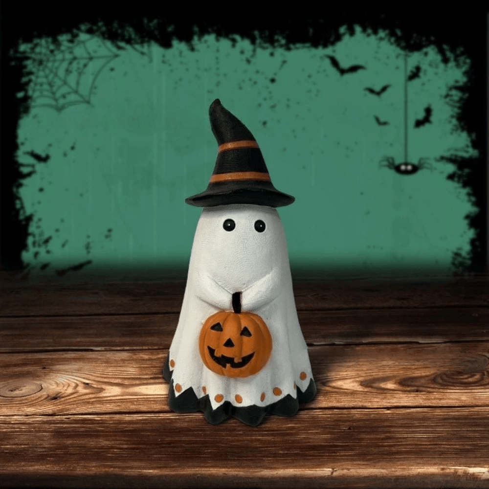 Cute Halloween White Ghost with Pumpkin Tabletop Figurine