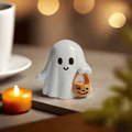 Cute Halloween Ghost Figurine with Pumpkin Basket Decor