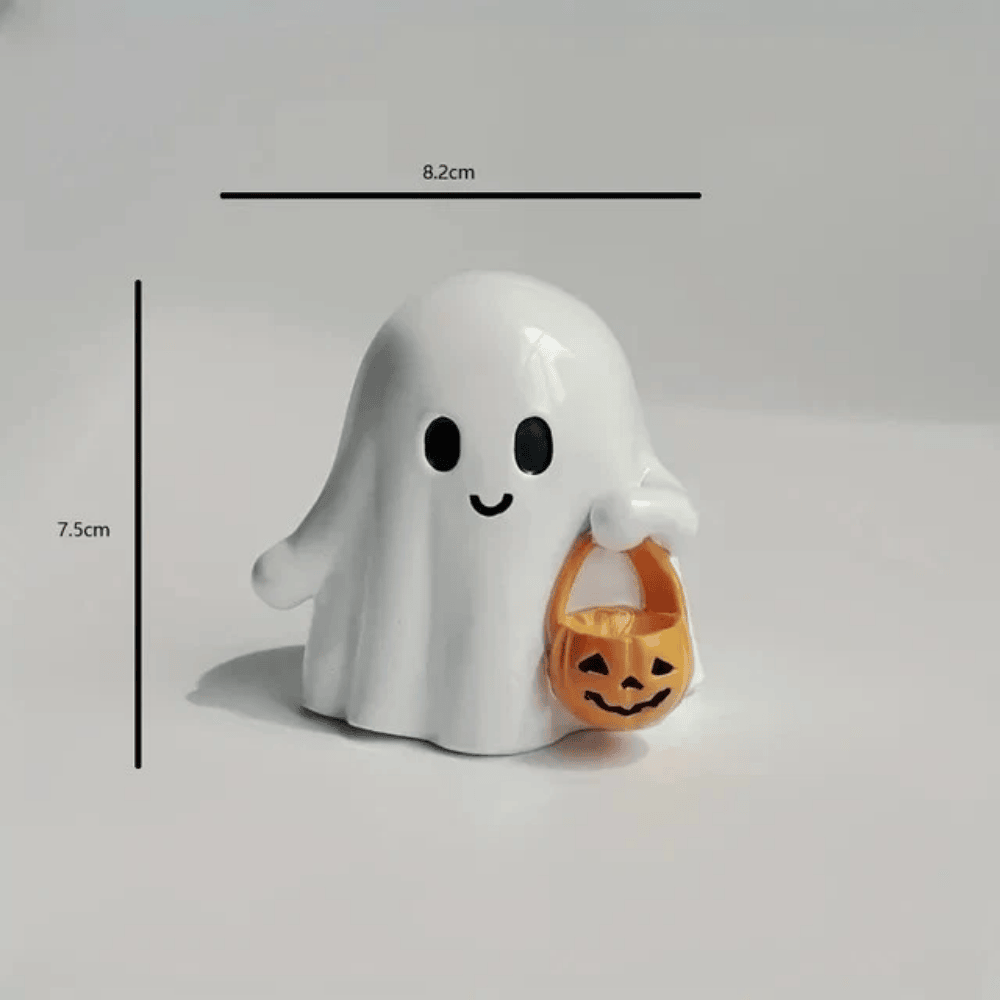 Cute Halloween Ghost Figurine with Pumpkin Basket Decor