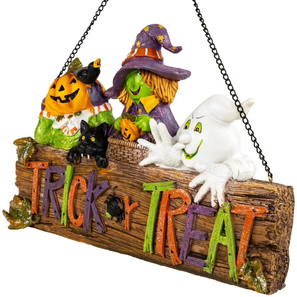 13.5" Halloween Trick-or-Treat Pumpkin Ghost Witch Wall Decor