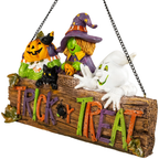 13.5" Halloween Trick-or-Treat Pumpkin Ghost Witch Wall Decor