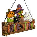 13.5" Halloween Trick-or-Treat Pumpkin Ghost Witch Wall Decor