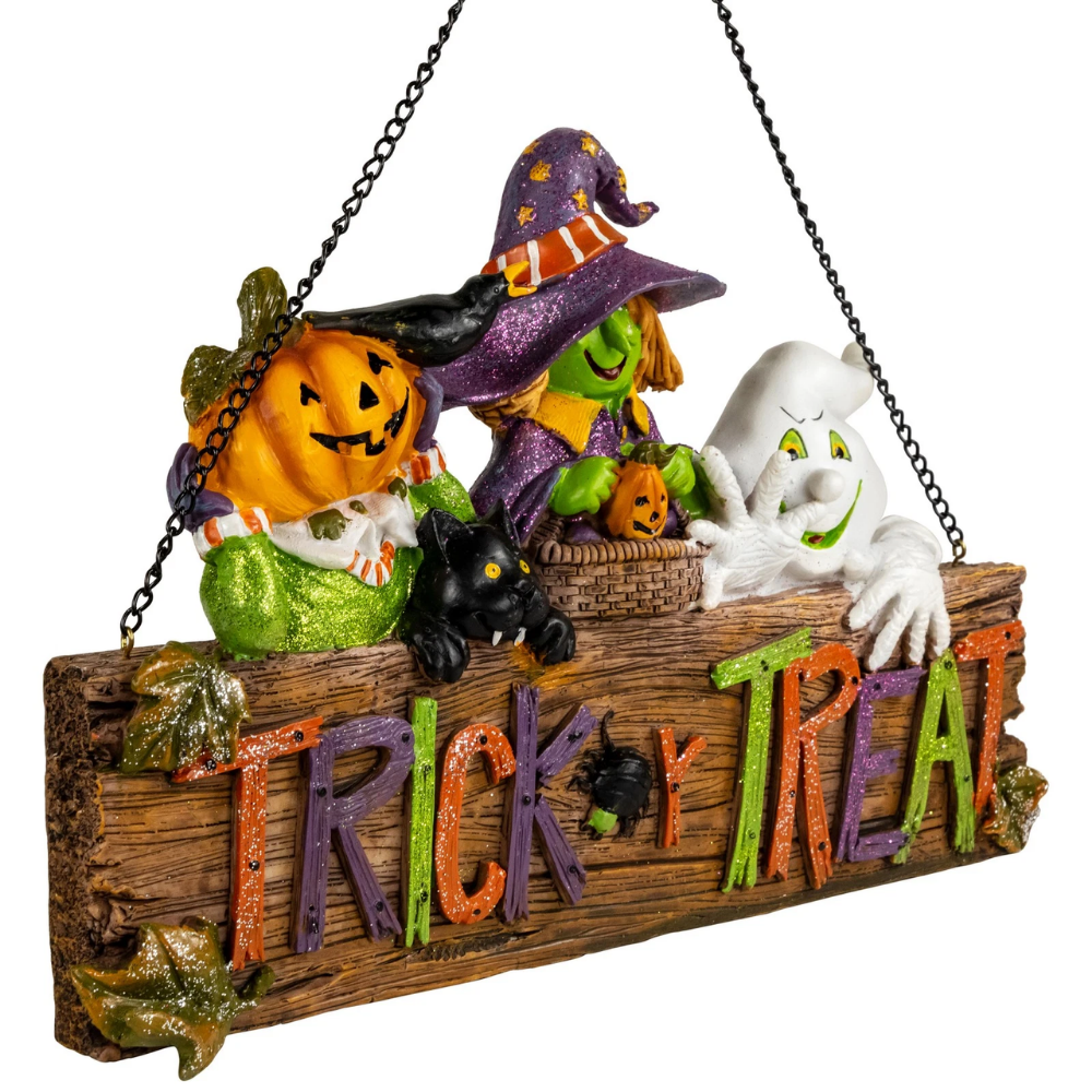 13.5" Halloween Trick-or-Treat Pumpkin Ghost Witch Wall Decor