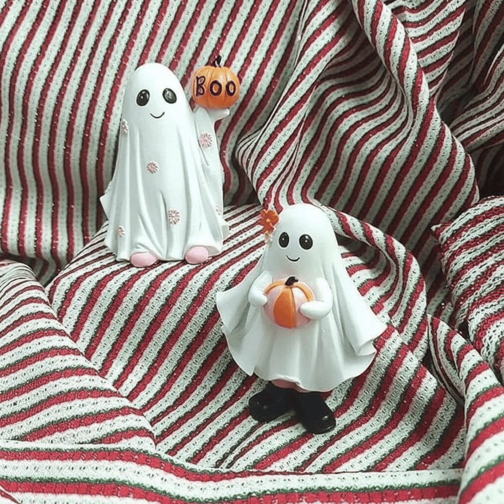 Cute Halloween Ghost Figurine Holding Pumpkin Ornament