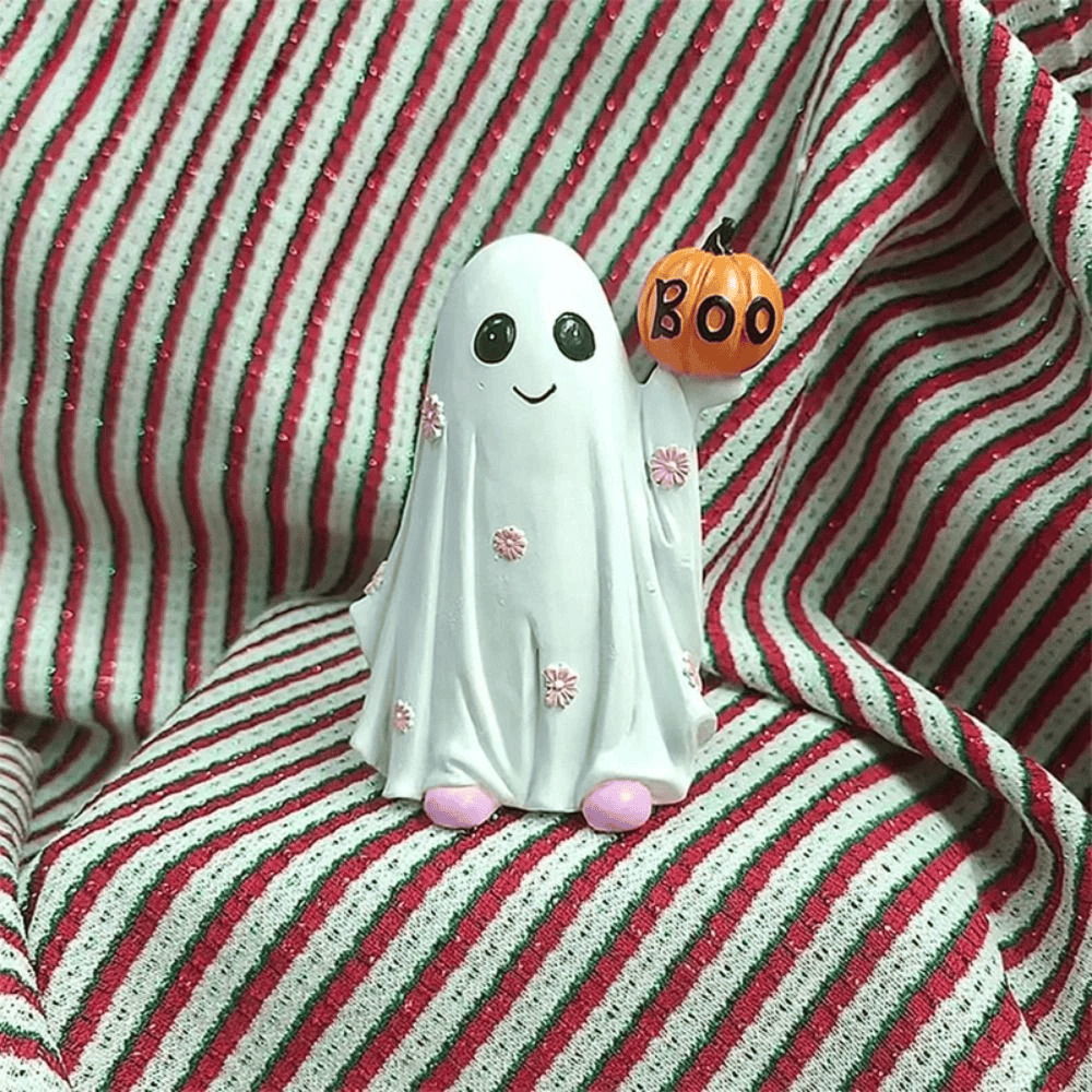 Cute Halloween Ghost Figurine Holding Pumpkin Ornament