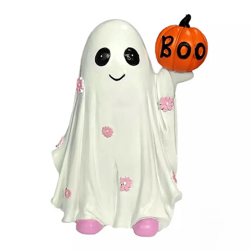 Cute Halloween Ghost Figurine Holding Pumpkin Ornament